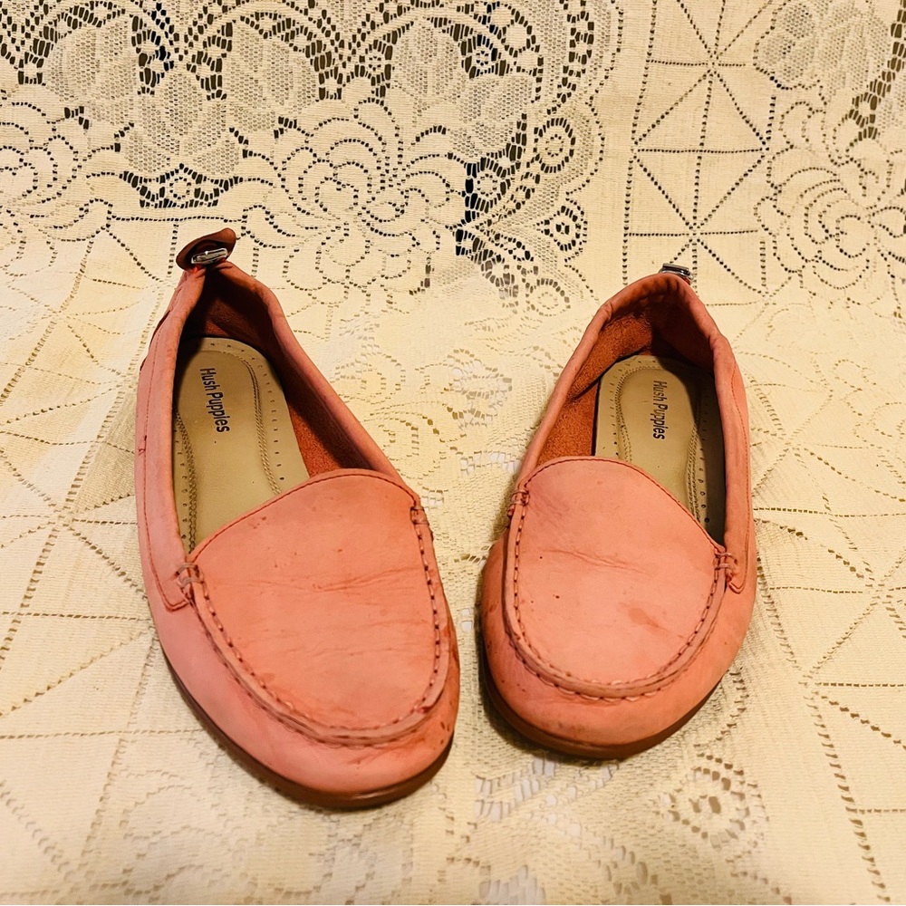 Hush Puppies pink leather slip on loafers